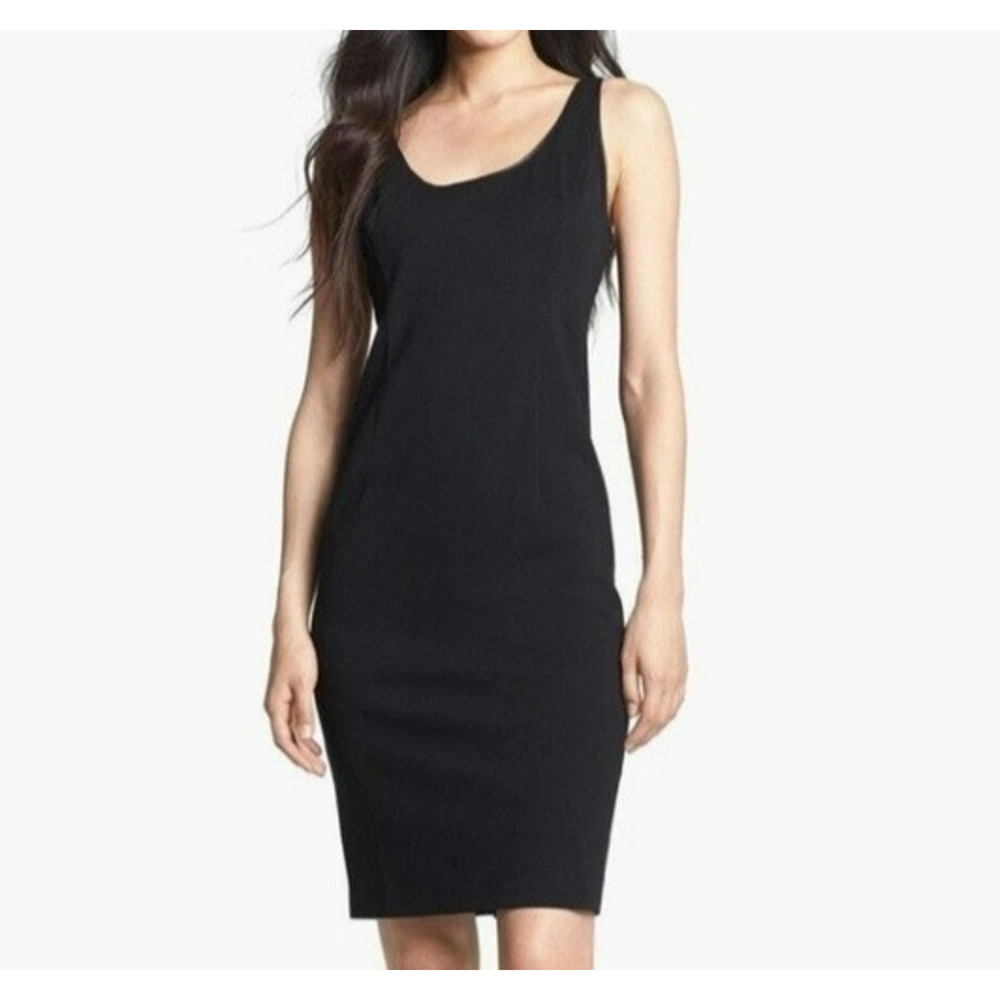 Eileen Fisher Ponte Knit Tank Dress Medium Black Sleeveless Stretch Silk Lining